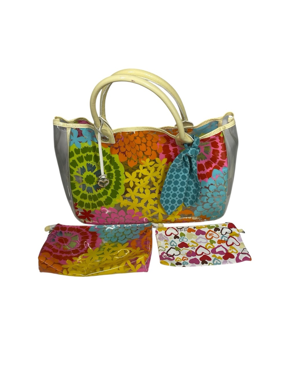 Brighton Petal Play Clear Tote Bag PVC Wipeable Vinyl Beach Floral w/accessories